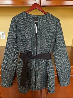 Ann Taylor NWT Green Tweed Belted Blazer Jacket